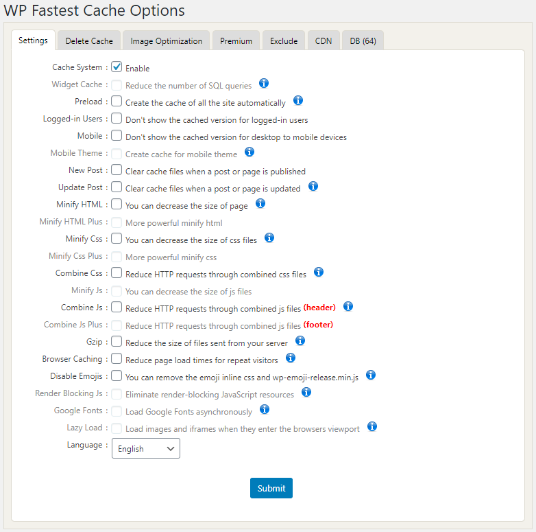 WP-Fastest-Cache-Options